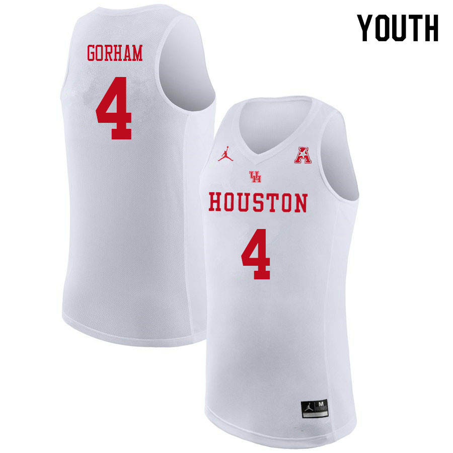 Jordan Brand Youth #4 Justin Gorham Houston Cougars College Basketball Jerseys Sale-White